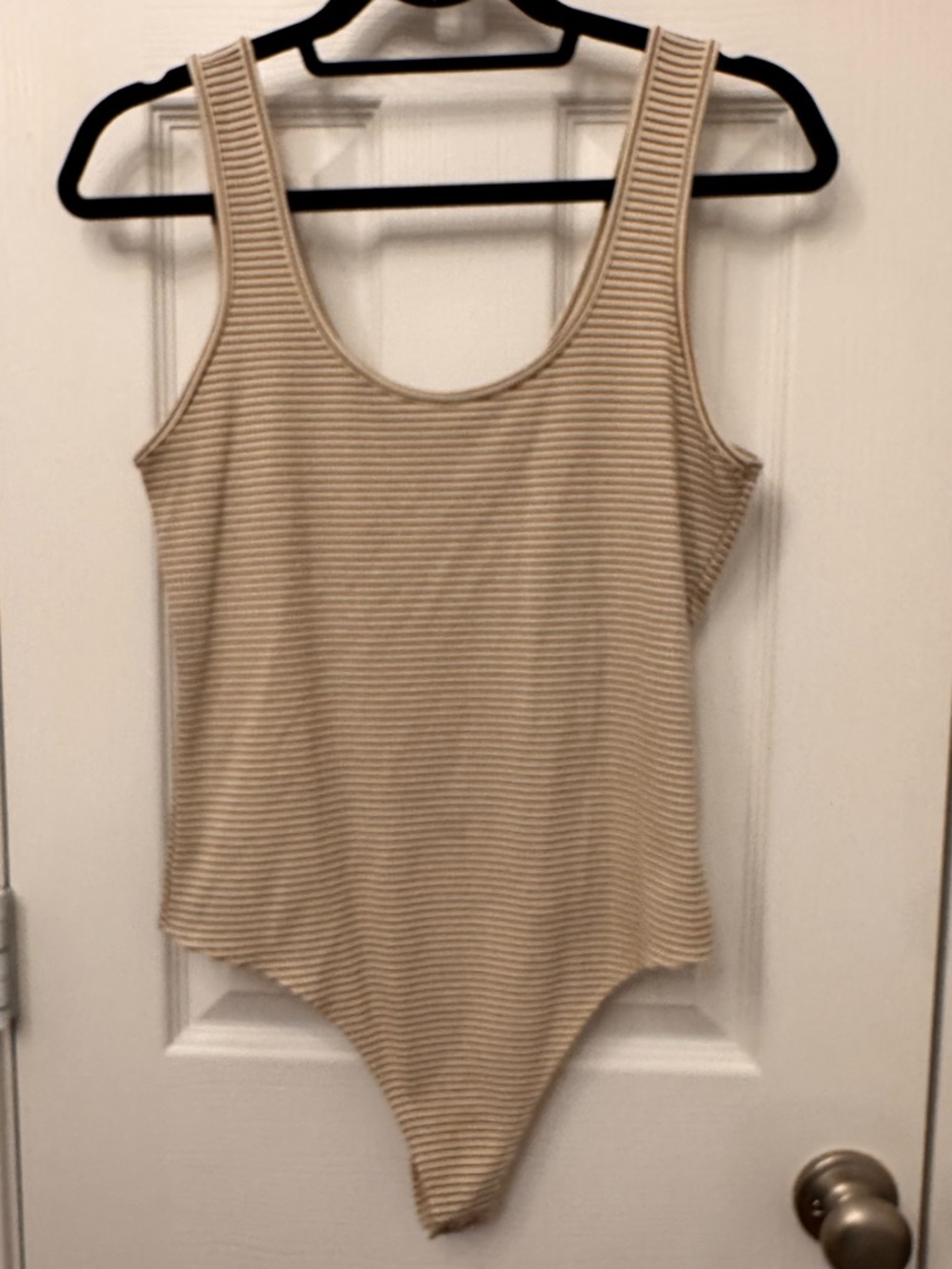 American Eagle Outfitters Cream and Tab Striped Ribbed Bodysuit